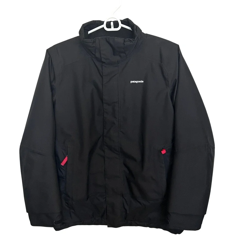Patagonia Boys H2No Insulated Winter Jacket Black Red Full Zip Ski Coat XL 14